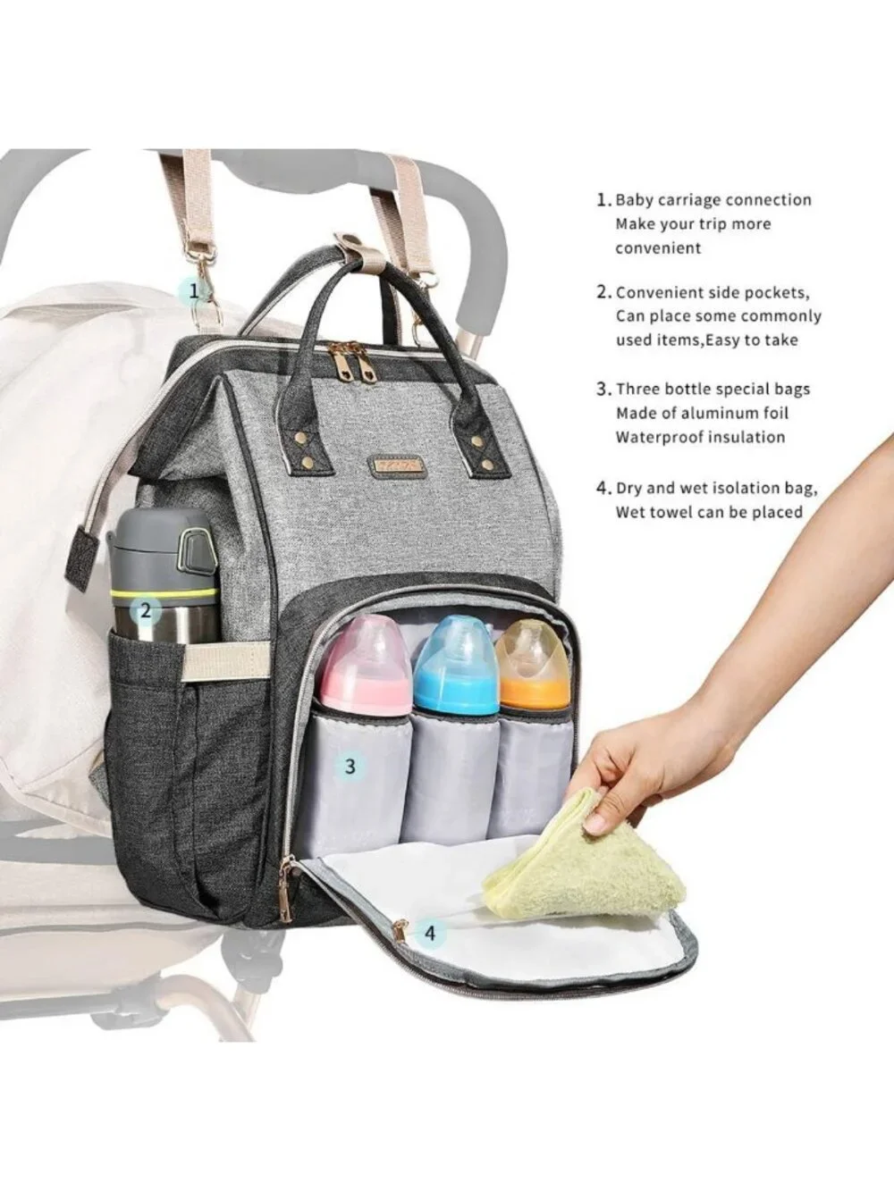 Stylish Diaper Bag Backpack for Moms, Baby Bag with Changing Pad & Insulated